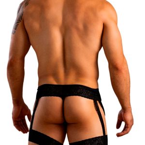 Hilo/Tanga con Ligueros en Encaje Azul Cobalto PALI 40051