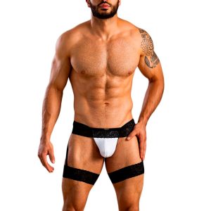 Hilo/Tanga con Ligueros en Encaje Blanco PALI 40051