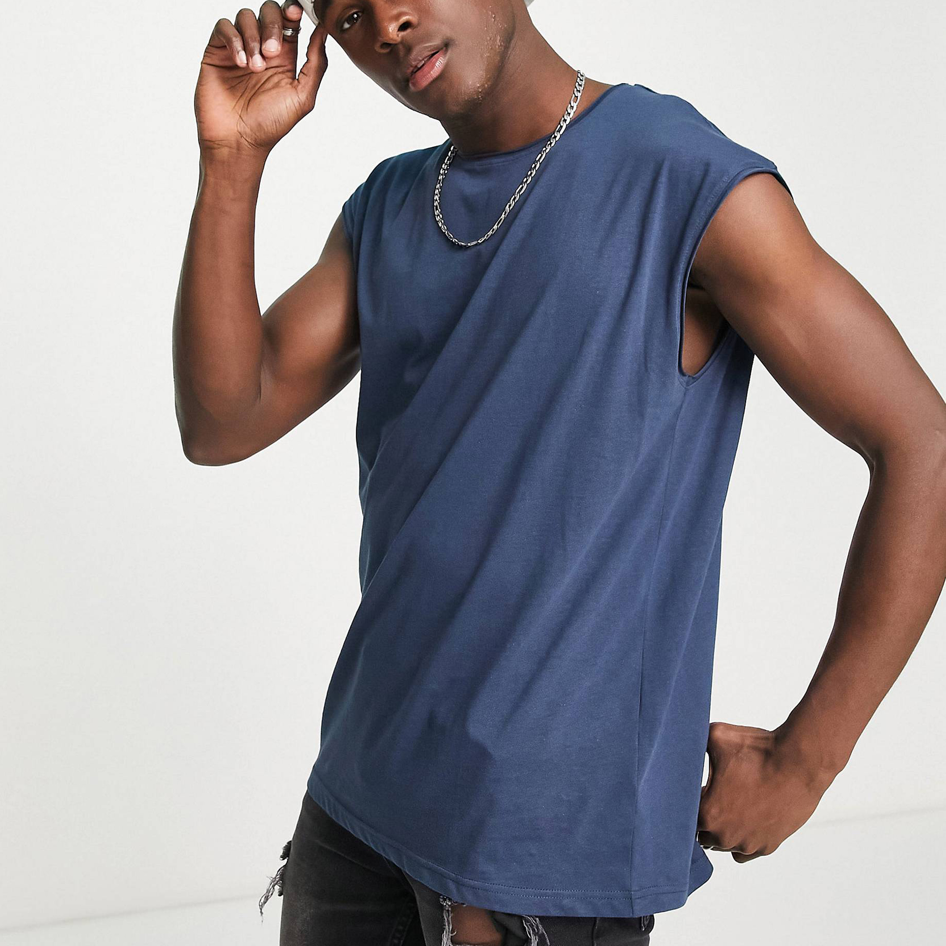 Camiseta Sin Mangas BRAVE SOUL Raw Edge Sleeveless Navy