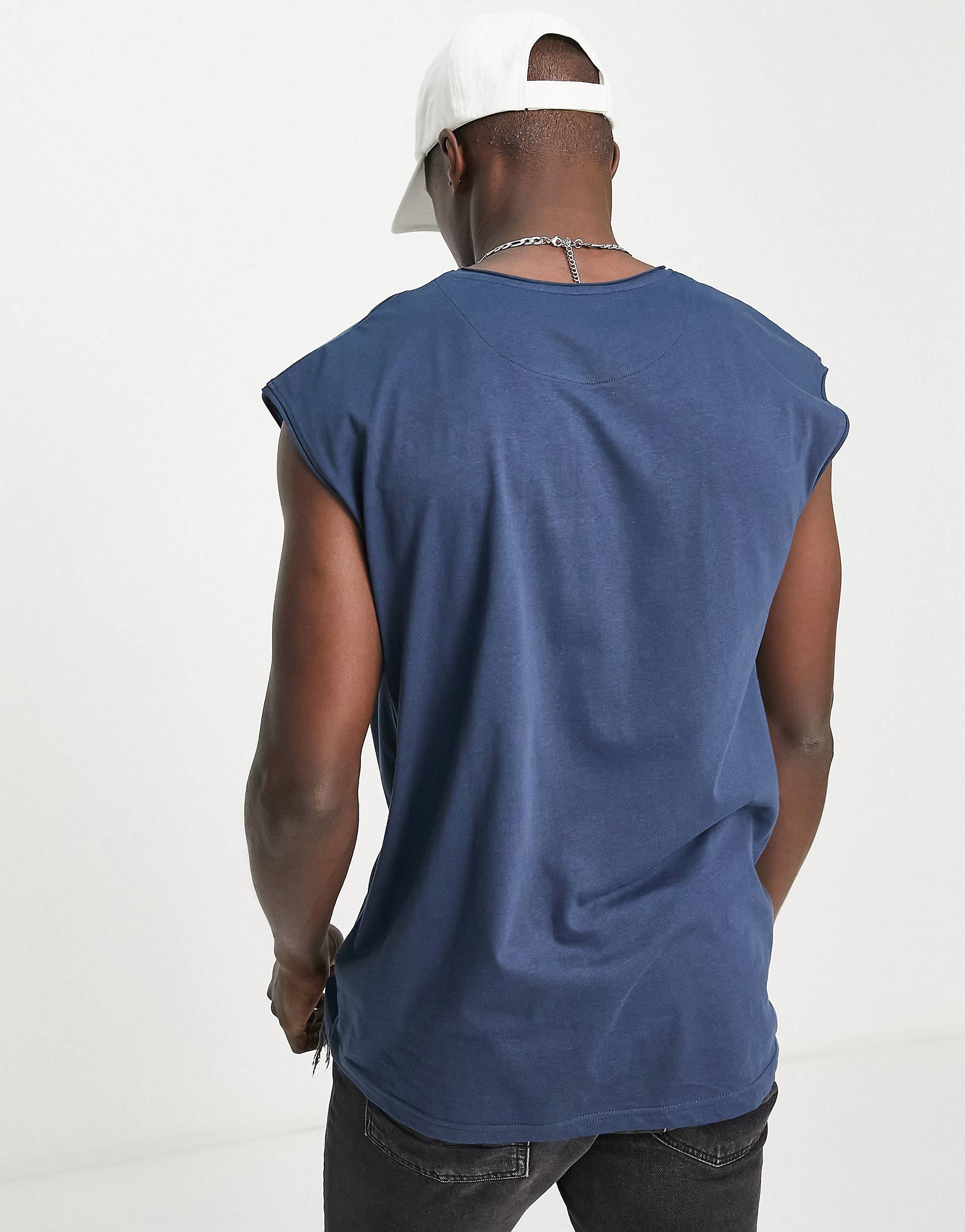Camiseta Sin Mangas BRAVE SOUL Raw Edge Sleeveless Navy - Image 4
