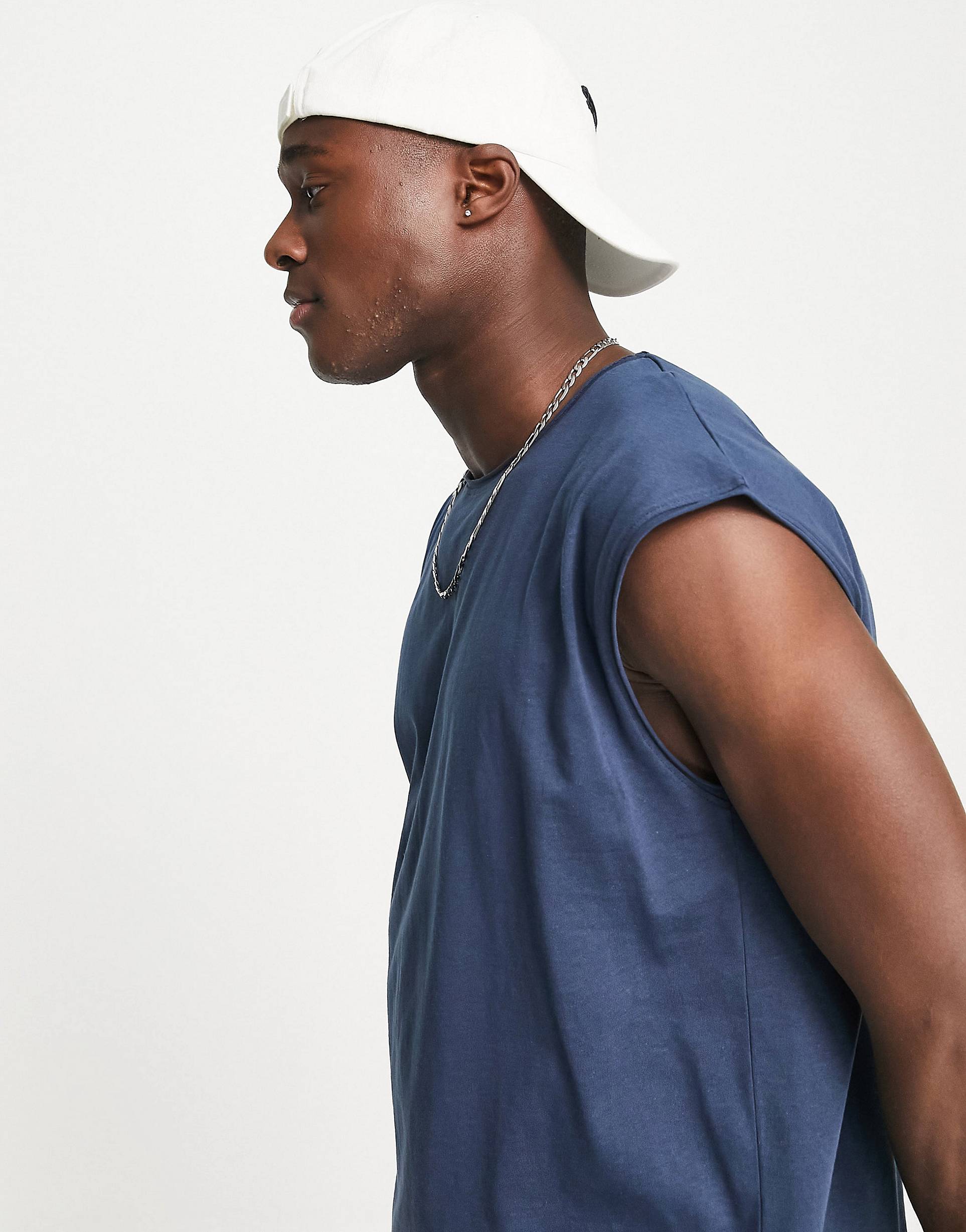 Camiseta Sin Mangas BRAVE SOUL Raw Edge Sleeveless Navy - Image 3