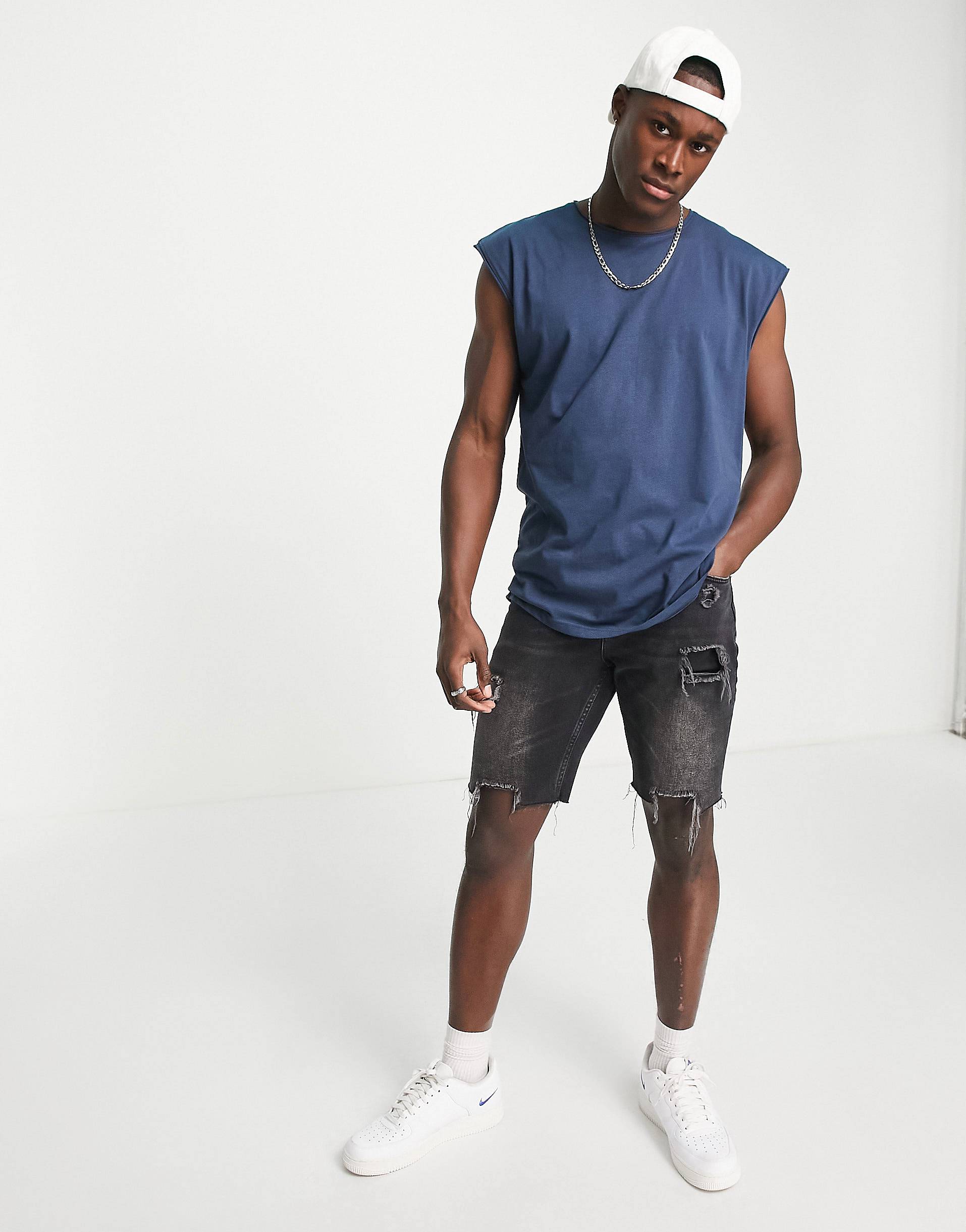 Camiseta Sin Mangas BRAVE SOUL Raw Edge Sleeveless Navy - Image 2
