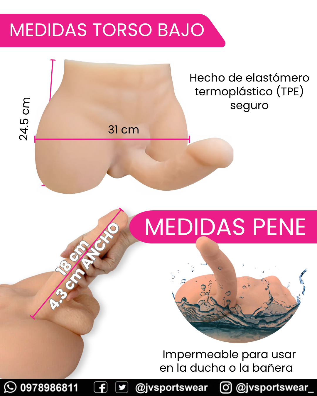 Torso Bajo Realista EROHOT (Masturbador & Pene Rotativo18cm.) - Image 4