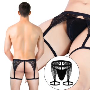 Hilo Sissy con Liguero de Encajes Color Negro