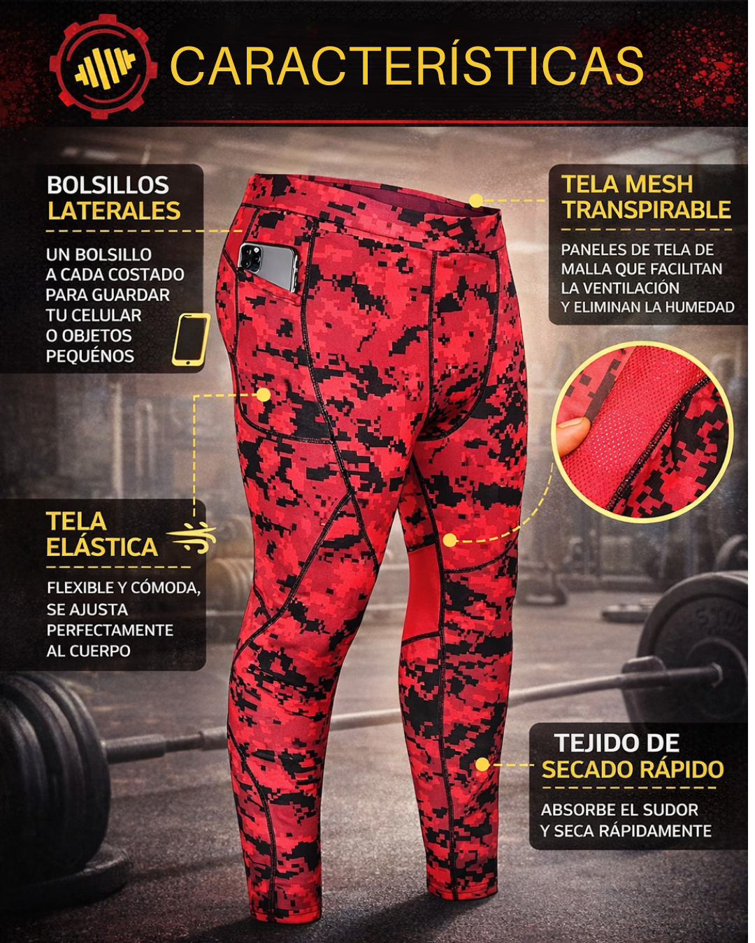 Lycra de Compresión Mesh MILIN NACO Camo Rojo - Image 2