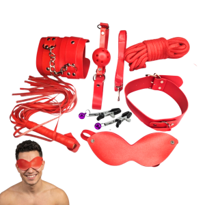 Kit de Iniciación BDSM de 8 Piezas – Pasión y Dominación en Cuero PU Rojo