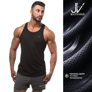 Tank Top Dri-Fit JED NORTH Negro – Camiseta BVD Deportiva para Gimnasio y Bodybuilding