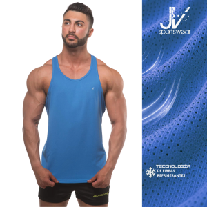 Tank Top Dri-Fit JED NORTH Azul– Camiseta BVD Deportiva para Gimnasio y Bodybuilding
