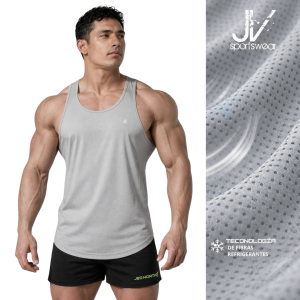 Tank Top Dri-Fit JED NORTH Silver– Camiseta BVD Deportiva para Gimnasio y Bodybuilding